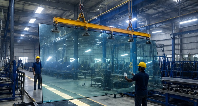 Glass panel handling at the factory
